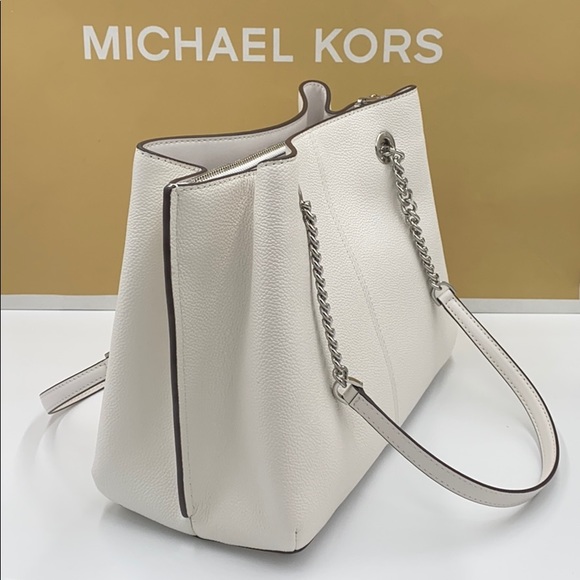 MICHAEL KORS TEAGEN LARGE LONG DROP SATCHEL WHITE - Picture 6 of 13